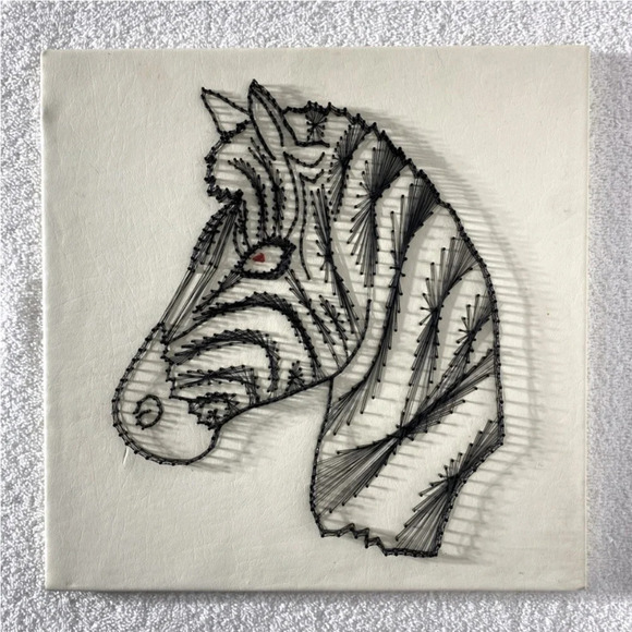 Vintage Handmade Zebra  String Art Wall Art - Picture 1 of 16